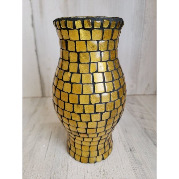 Mosaic unique glass yellow Vase home decor figure - Picture 3 of 6
